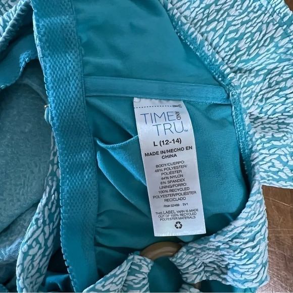 Time and Tru Bathing Suit Top Size Large Teal and White Swim Beach Summer - Picture 6 of 6